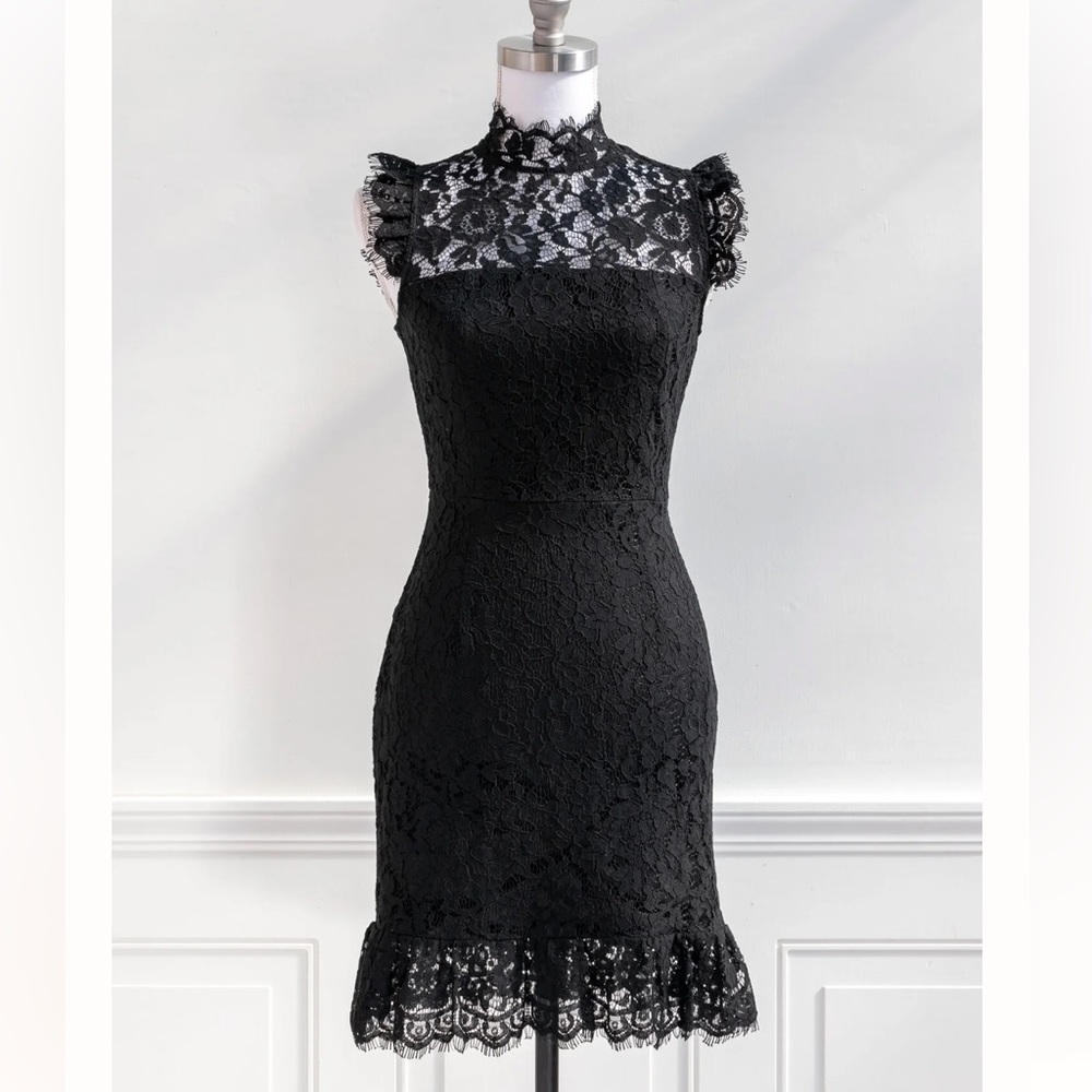 Storia - High Neck Black Lace Dress